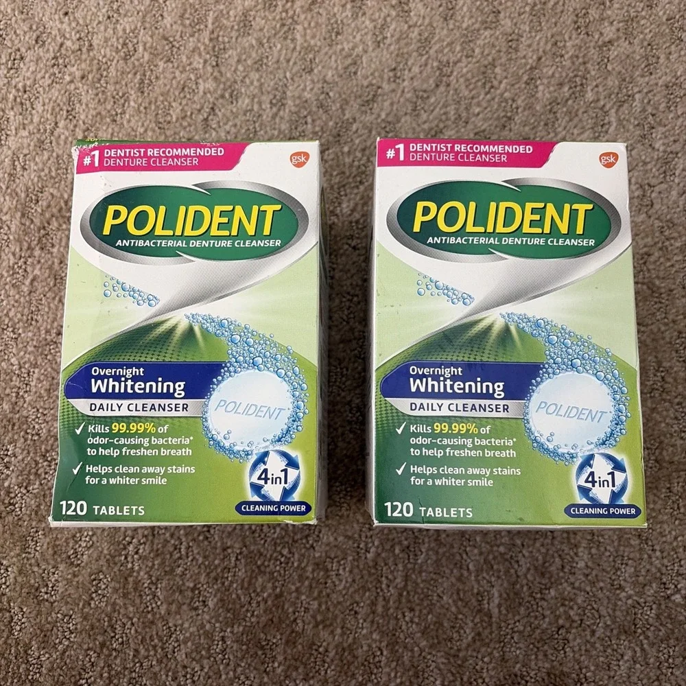 2 X POLIDENT 3 Minute Denture Cleanser Tablets - 120 Count/each EXP 7/2027